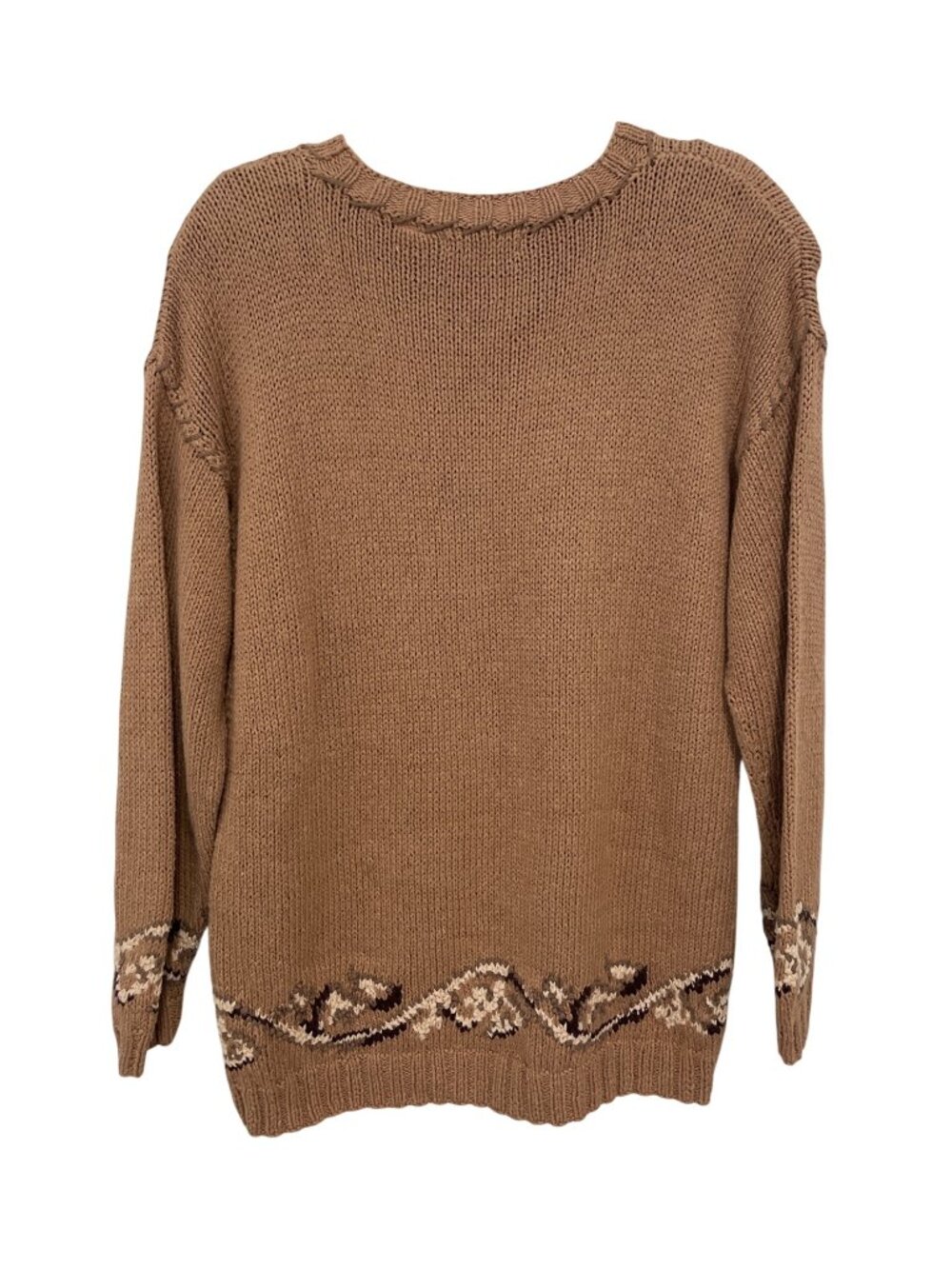Vintage Heirlooms Sweater Medium Handknit Floral Crewneck Brown Deadstock NEW - Picture 2 of 8